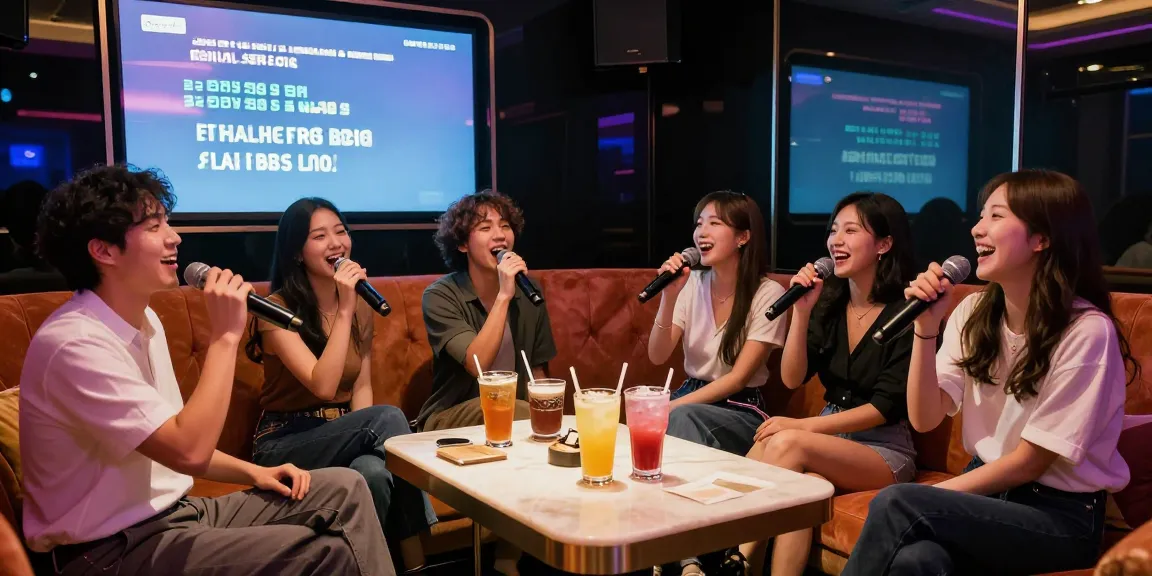 강남쩜오에서 친구들과 즐거운 시간을 보내는 모습, 고급스러운 노래방 풍경
