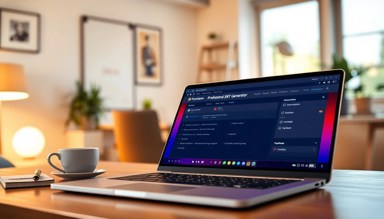 Create subtitles effortlessly with the SRT Generator tool on a modern laptop.