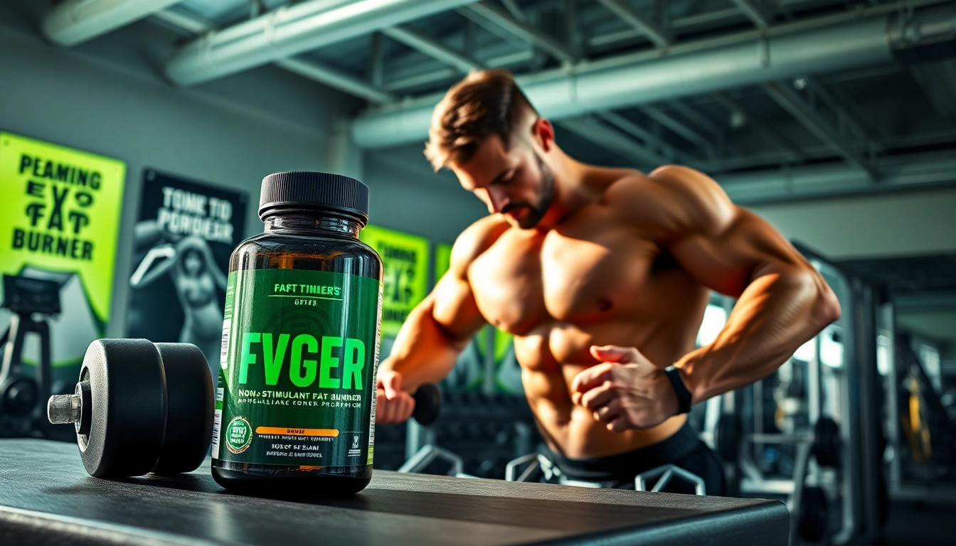 Highlight a non-stimulant fat burner in a gym scene, emphasizing an athlete's commitment to fitness.