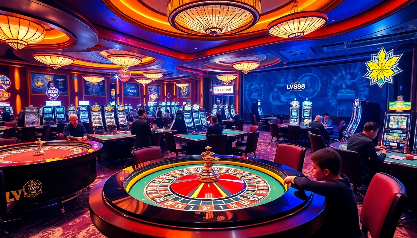 Engaged players at LV88 table games in a vibrant casino setting showcasing excitement.