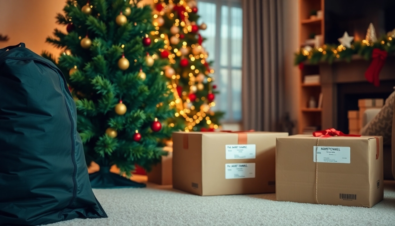 Organizing how to store an artificial tree using protective storage options and festive decoration.