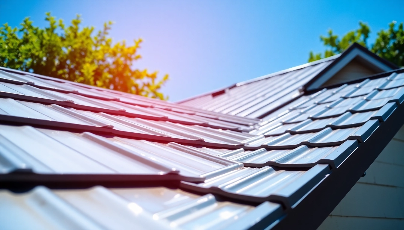 Install metal roofing panels on a residential home highlighting reflective surfaces and durability.