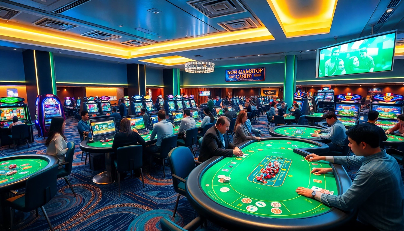 Engaging setting of a Non gamstop casino with players enjoying the gaming experience.
