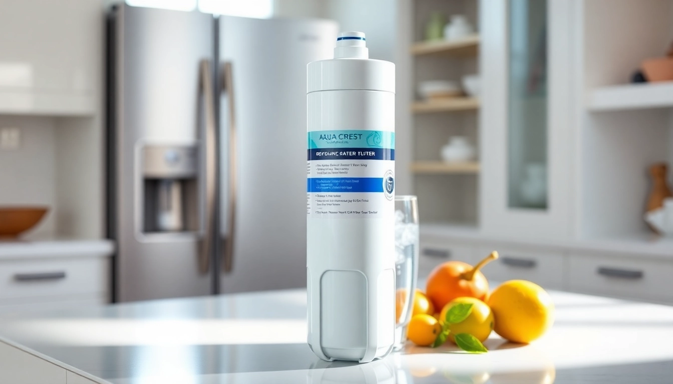 AQUA CREST DA97-17376B Replacement for Samsung DA97-08006C showcased in a clean kitchen, emphasizing health benefits and modern design.