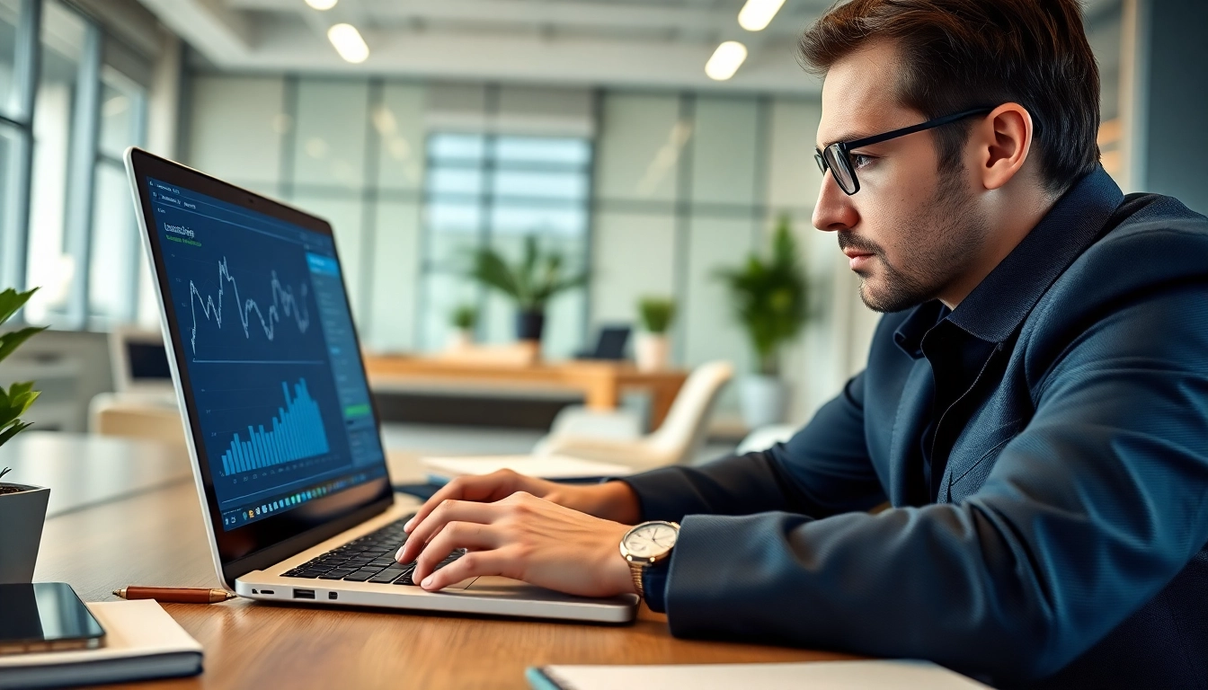 Scrape linkedin leads from search results using a business professional analyzing data on a laptop.