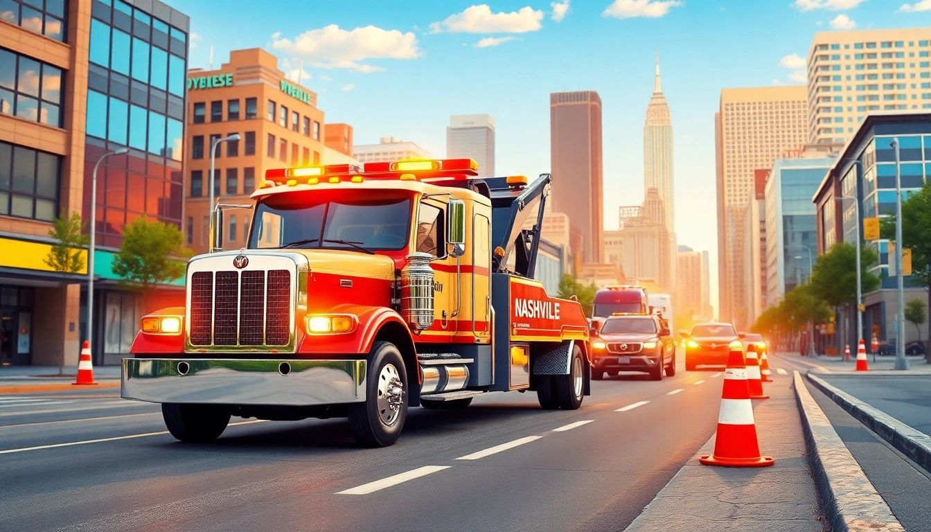 Emergency towing Nashville services in action with a tow truck assisting a stranded vehicle.