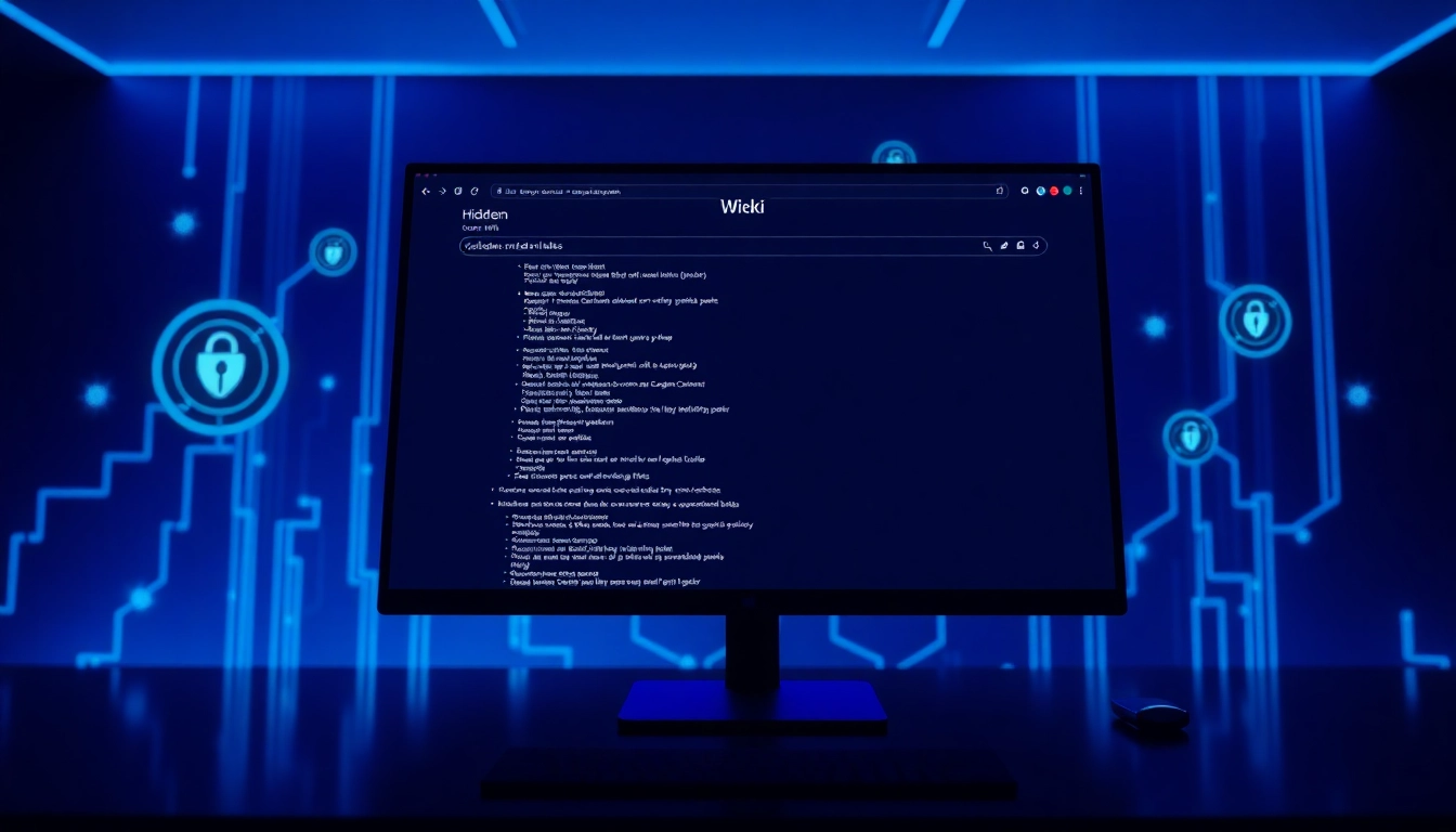 The hidden wiki 1 showcased on a modern digital interface with .onion links, conveying innovation and security.