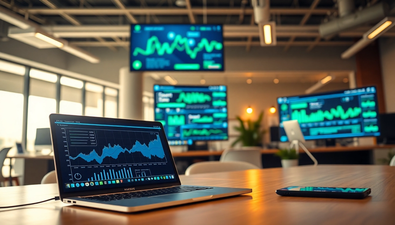 Visual representation to find the best AI Tools showcasing modern tech in a vibrant workspace.