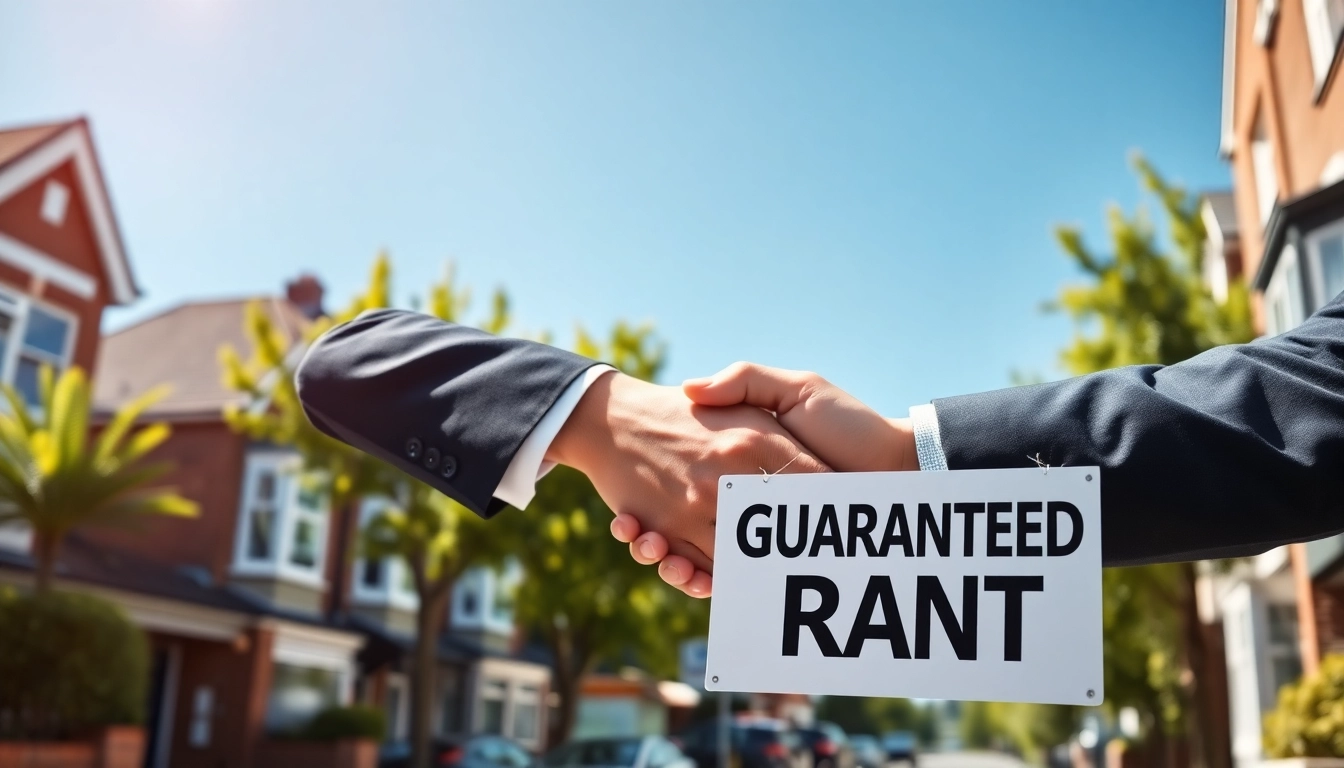 Landlord shakes hands with agent to discuss guaranteed rent in Ealing while showcasing properties.