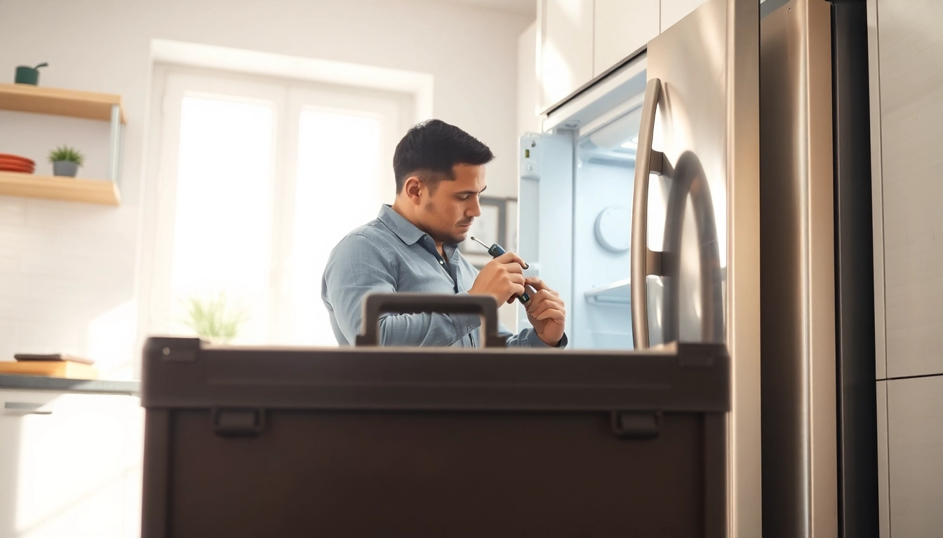 Get expert fridge repair near me from a professional technician in action.