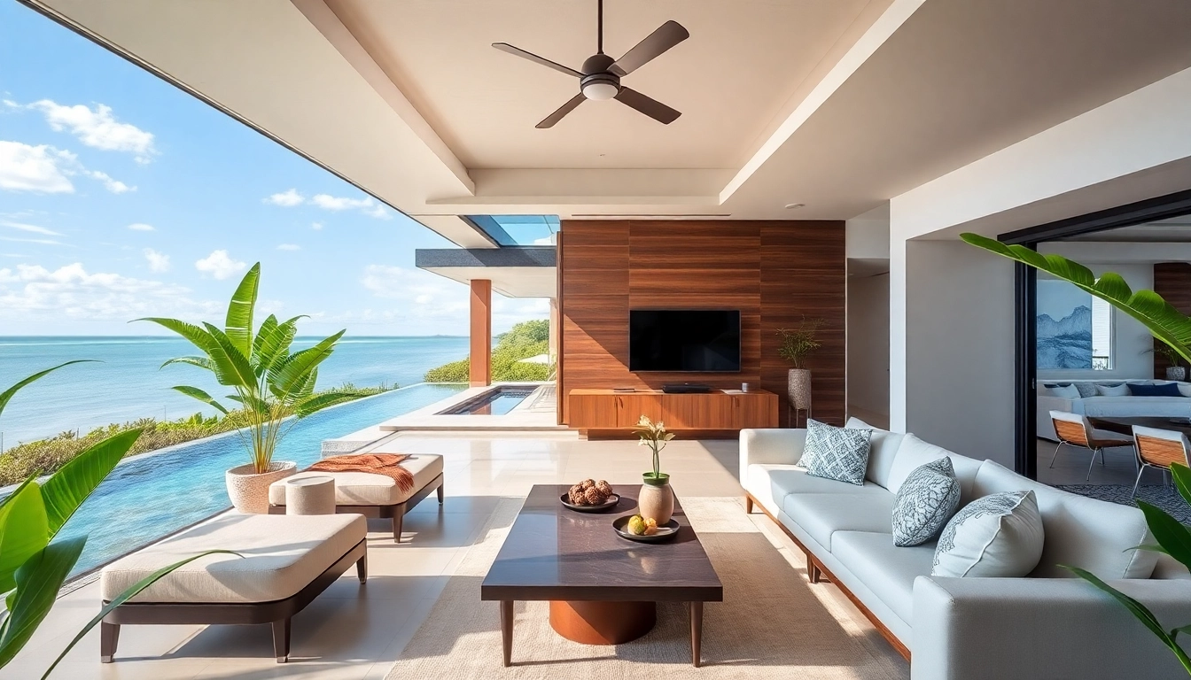Property management Phuket showcasing a luxury villa with stunning ocean views and lush greenery.