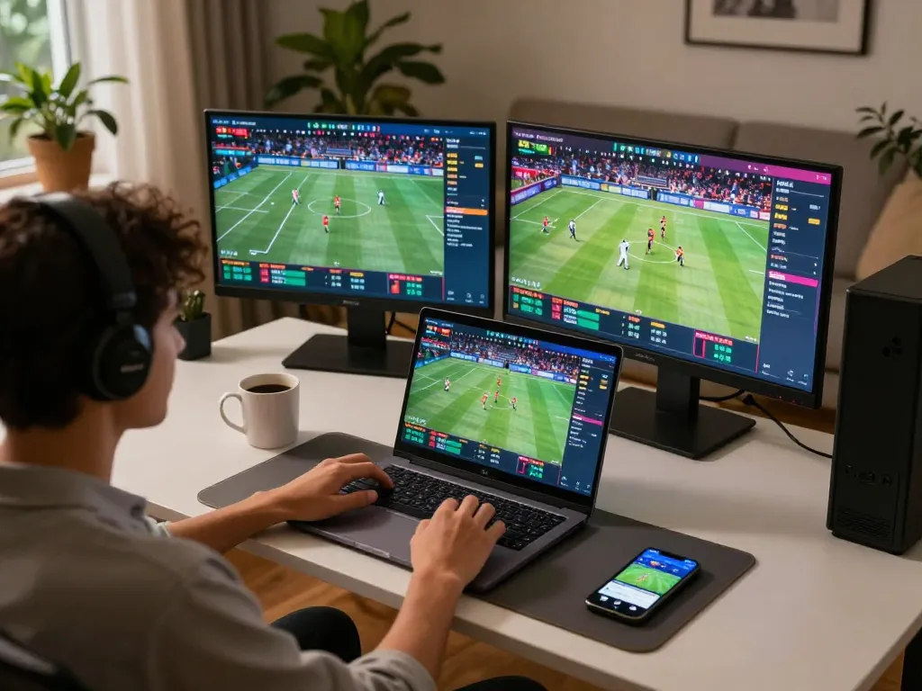 Cakhiatv user placing sports bets on an online platform from home with engaging visuals and cozy atmosphere.