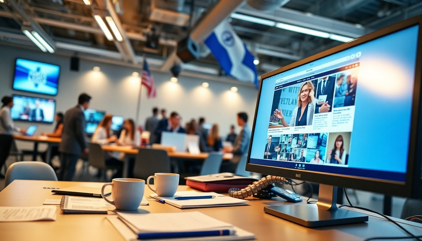 Highlighting regionalmedianews.com through a journalist immersed in a bustling newsroom.
