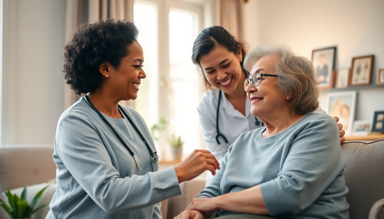 Engaging moment in in home care austin tx between a caregiver and a senior in a warm living room.