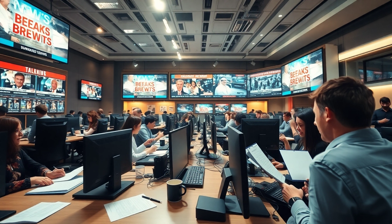 Reporters collaborating in a vibrant Newsroom, capturing breaking headlines.