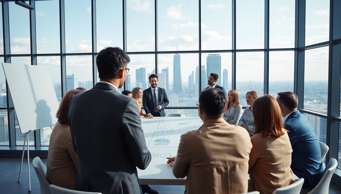 Engaging business collaboration in a modern office environment, showcasing teamwork.