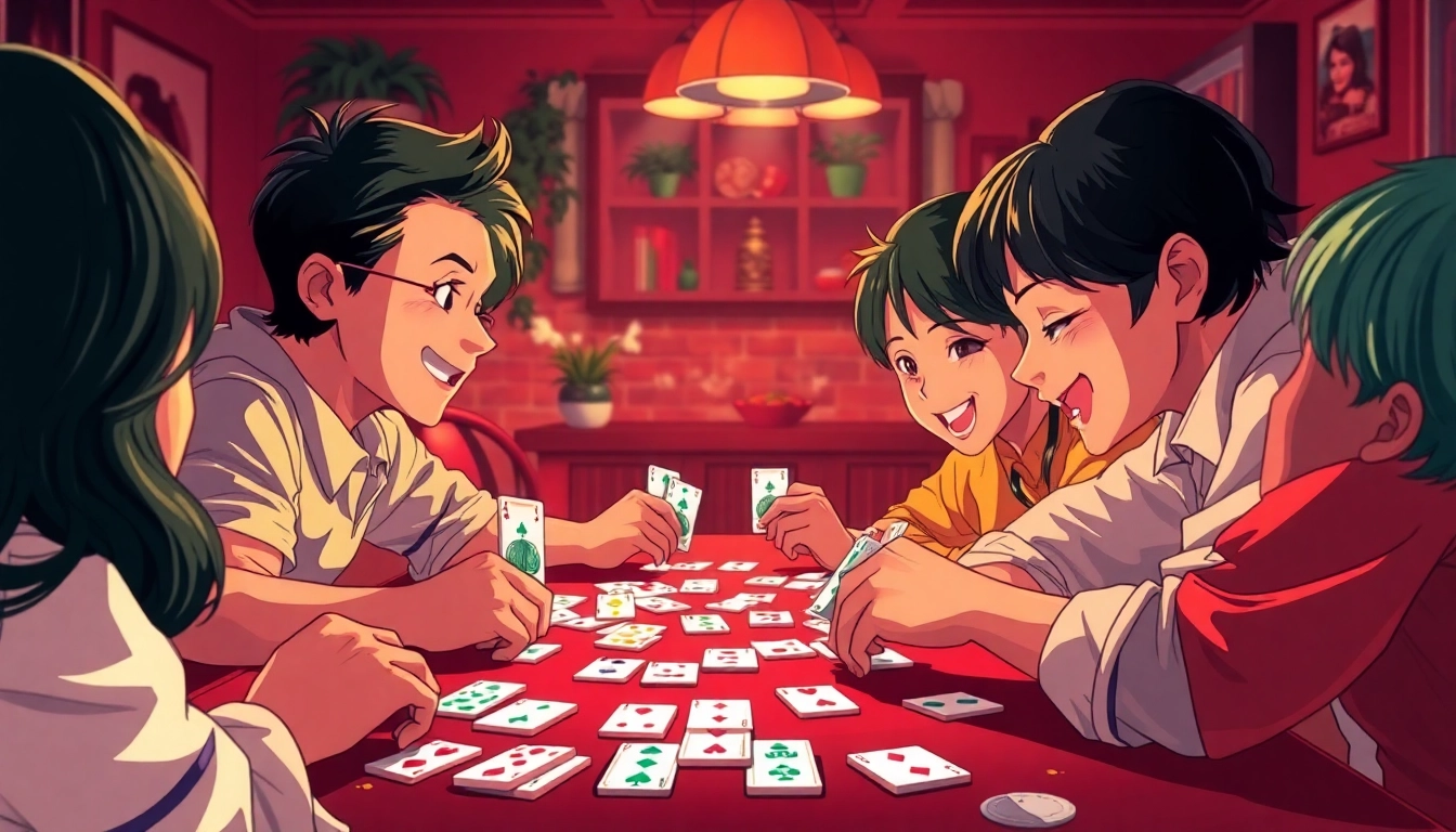 Rummy nabob players strategizing over colorful cards in an engaging game scene.
