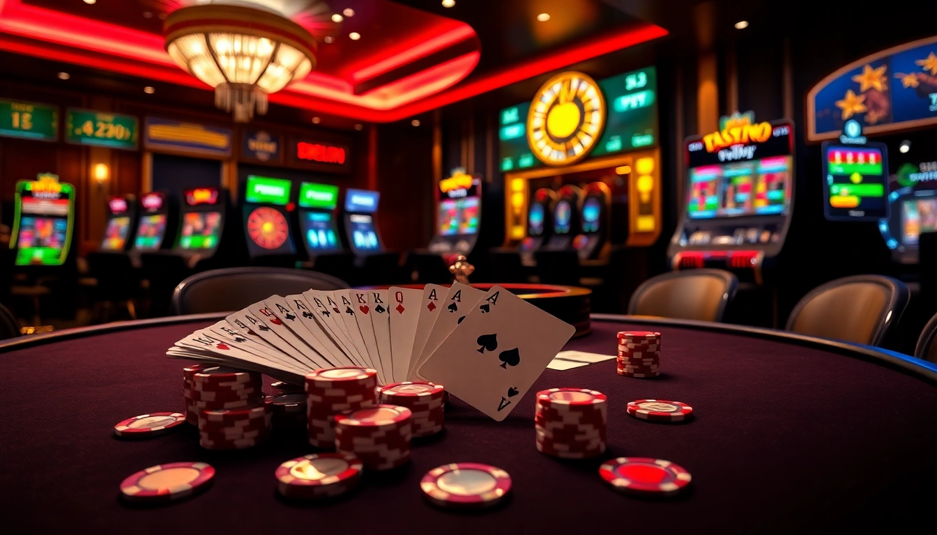 Players enjoying a thrilling game at Nhà Cái S8, showcasing poker chips and a lively casino atmosphere.