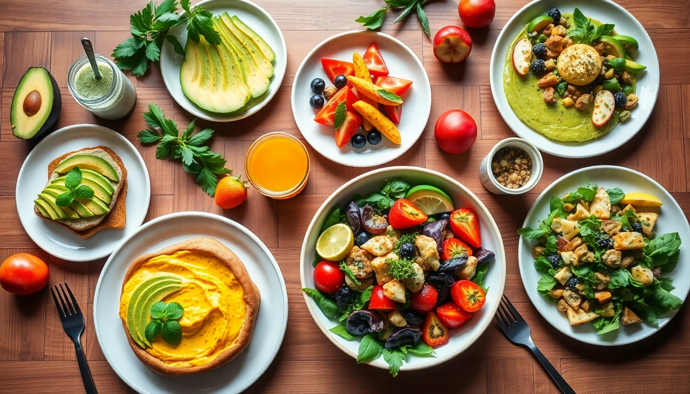 Showcasing vibrant meals from recipesalexarciab.com, featuring healthy dishes on a rustic wooden table.