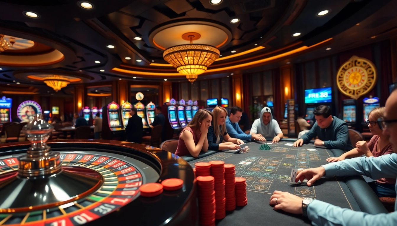 RR88 players enjoying an exciting game at a luxurious casino table filled with high-stakes action.