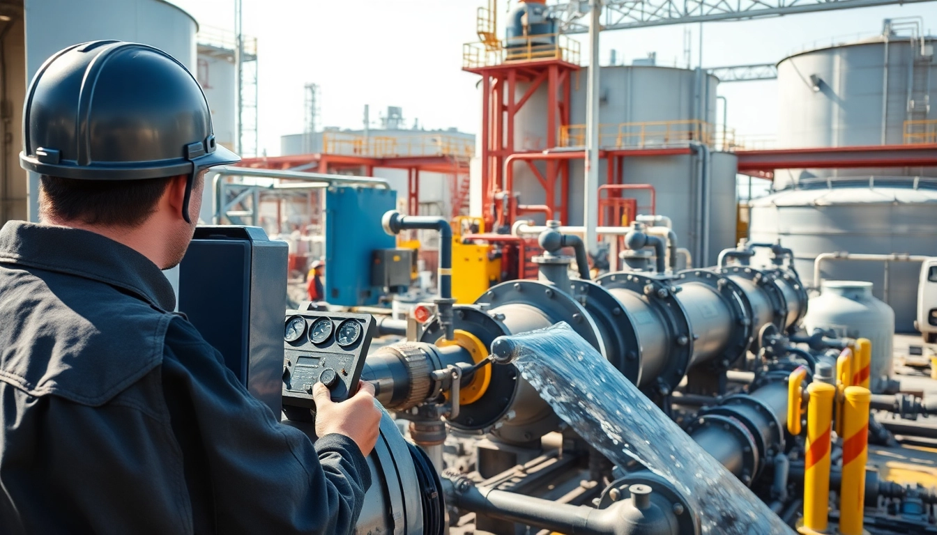 Providing industrial water transfer services with advanced equipment in action