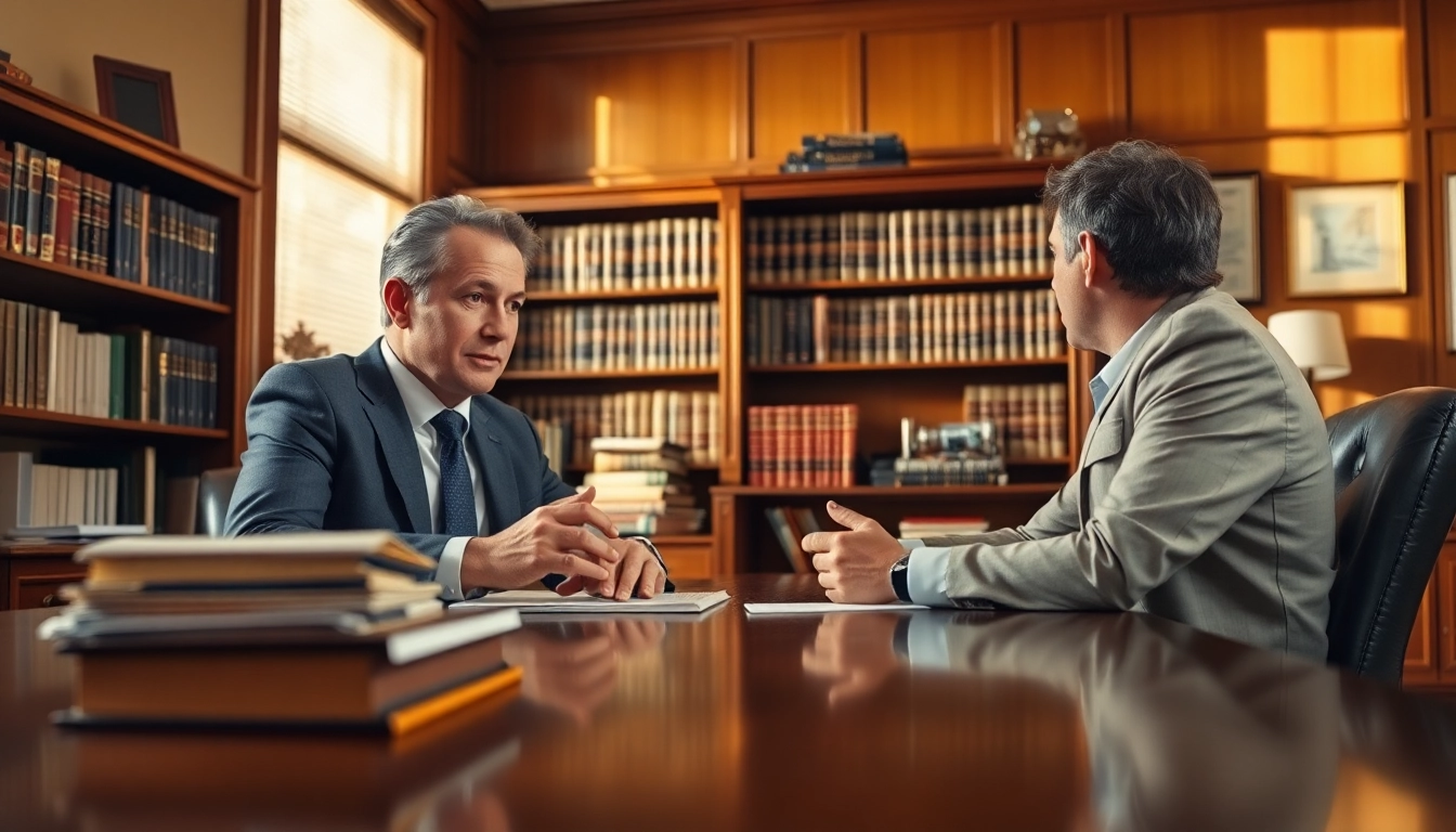 Engaged New York City Personal Injury Lawyer explaining case details to a client in a professional setting.