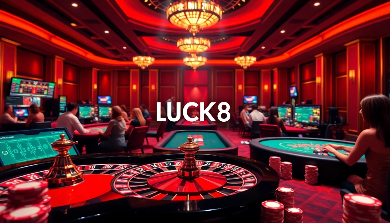 LUCK8 players engaging in thrilling casino games in a vibrant and luxurious online setting