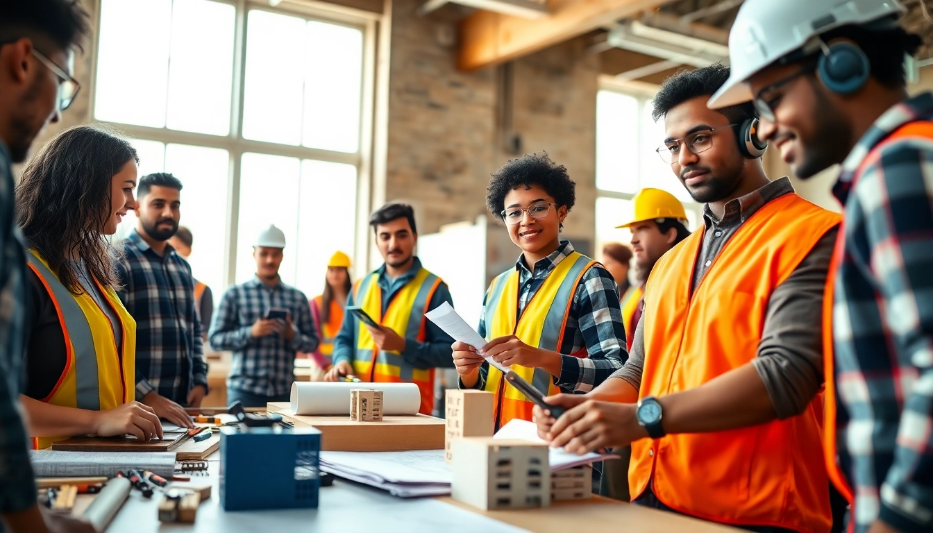 Students engaged in construction education with hands-on training and professional tools.