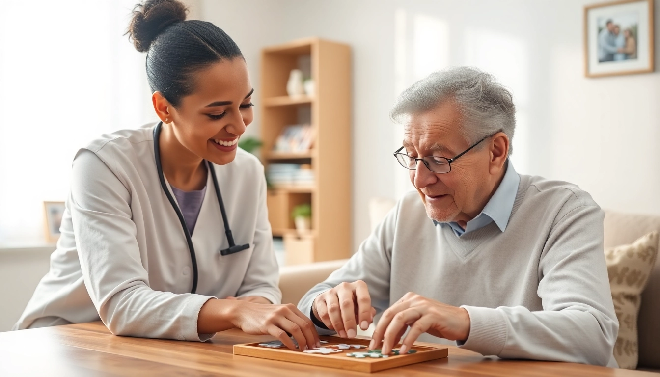 Caregiver providing respite care austin tx to an elderly patient in a warm home setting.