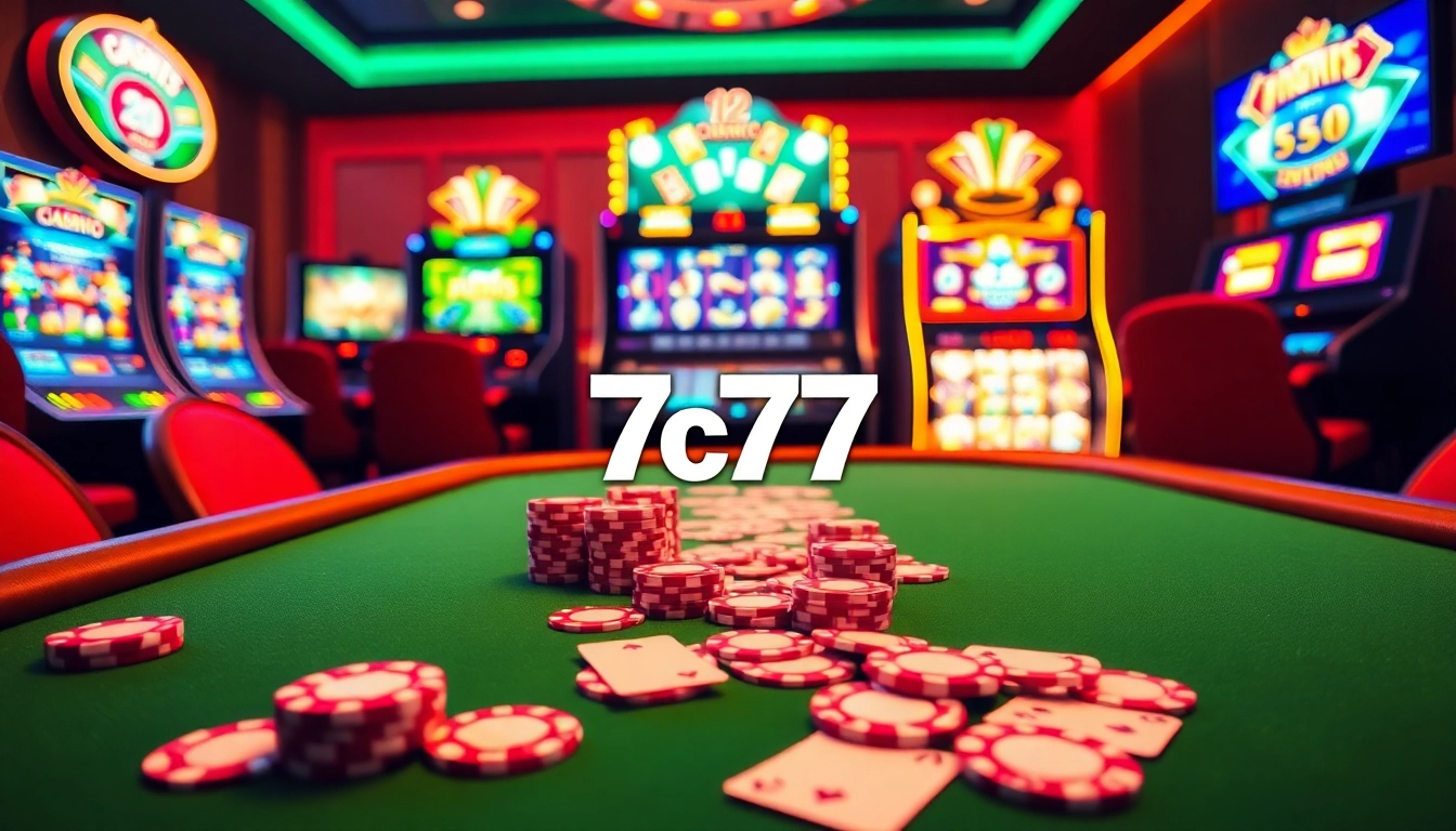 Experience the excitement of the 7c77 app with vibrant casino scenes and exciting gameplay.