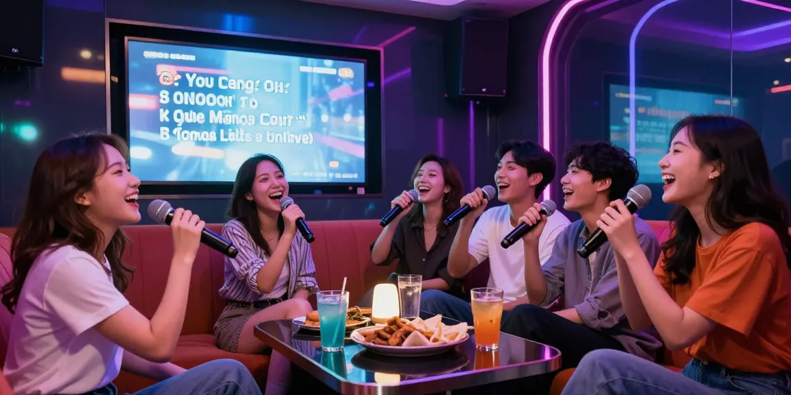 강남 가라오케에서 친구들과 함께 노래를 부르며 즐거운 시간을 보내는 모습