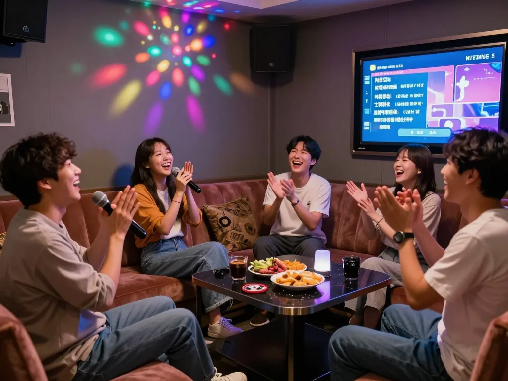 친구들과 아늑한 개인실에서 부평쓰리노에서 노래방을 즐기고 있습니다.
