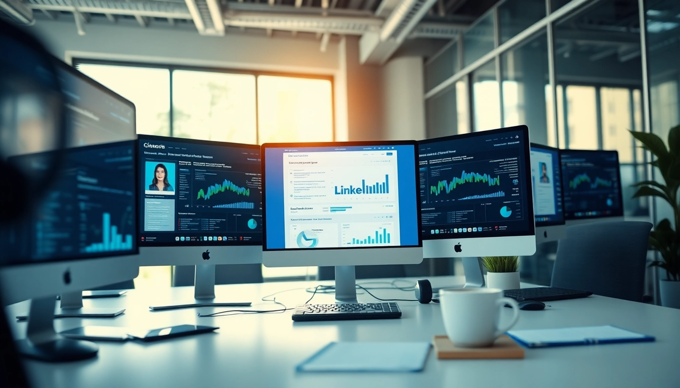 Utilize a linkedin email scraper tool displayed on a modern office dashboard showcasing data analytics.