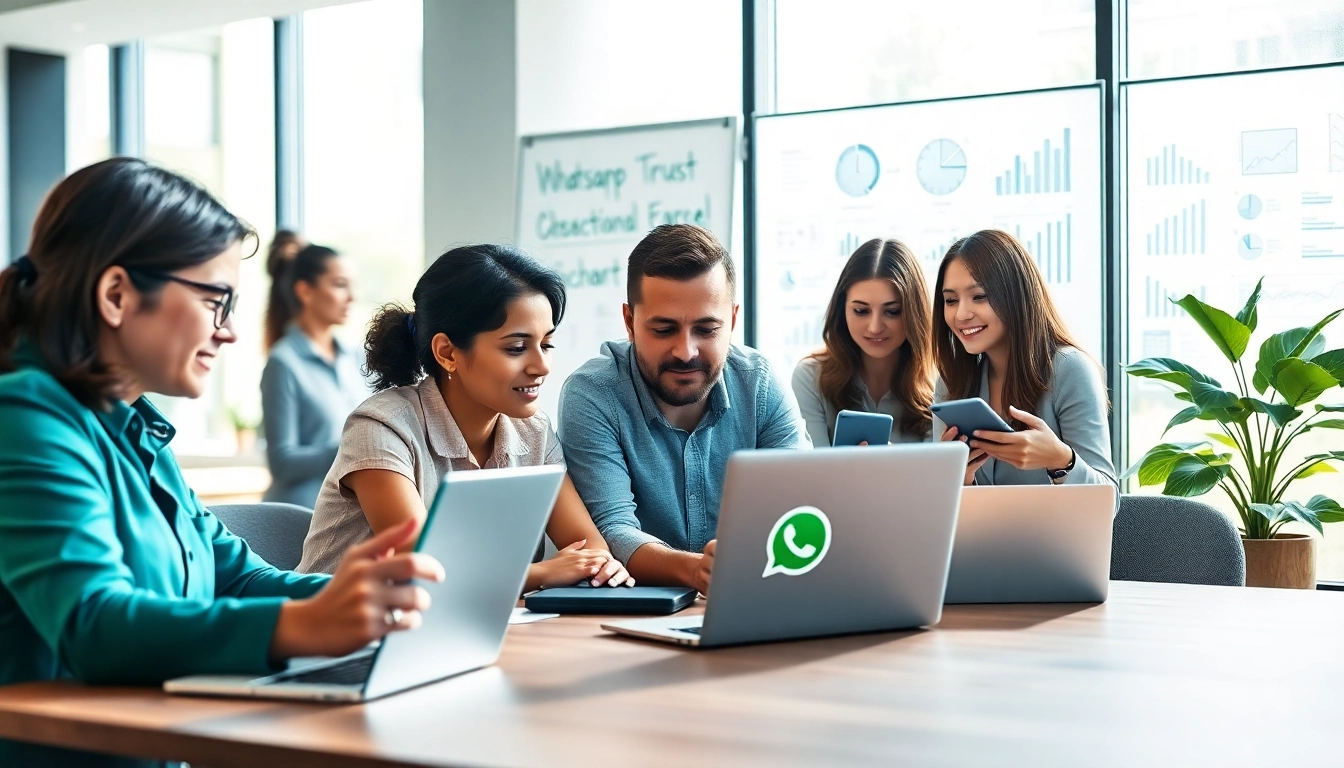 Engaged team at https://whatalker.com using WhatsApp Business for effective communication.