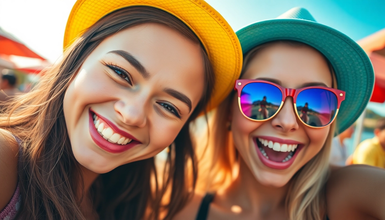 Engaging face swap concept featuring two friends laughing, radiating joy and creativity.