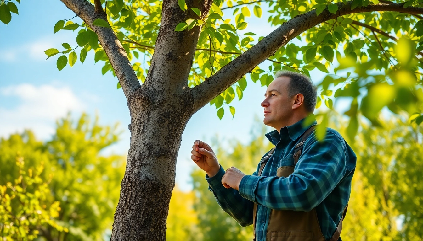 Black Mountain Tree Consultancy professional arborist examining a healthy tree in a natural environment.