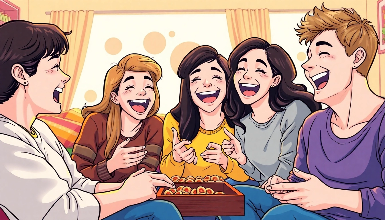 Friends enjoying fun games to play with friends in a cozy living room setting.