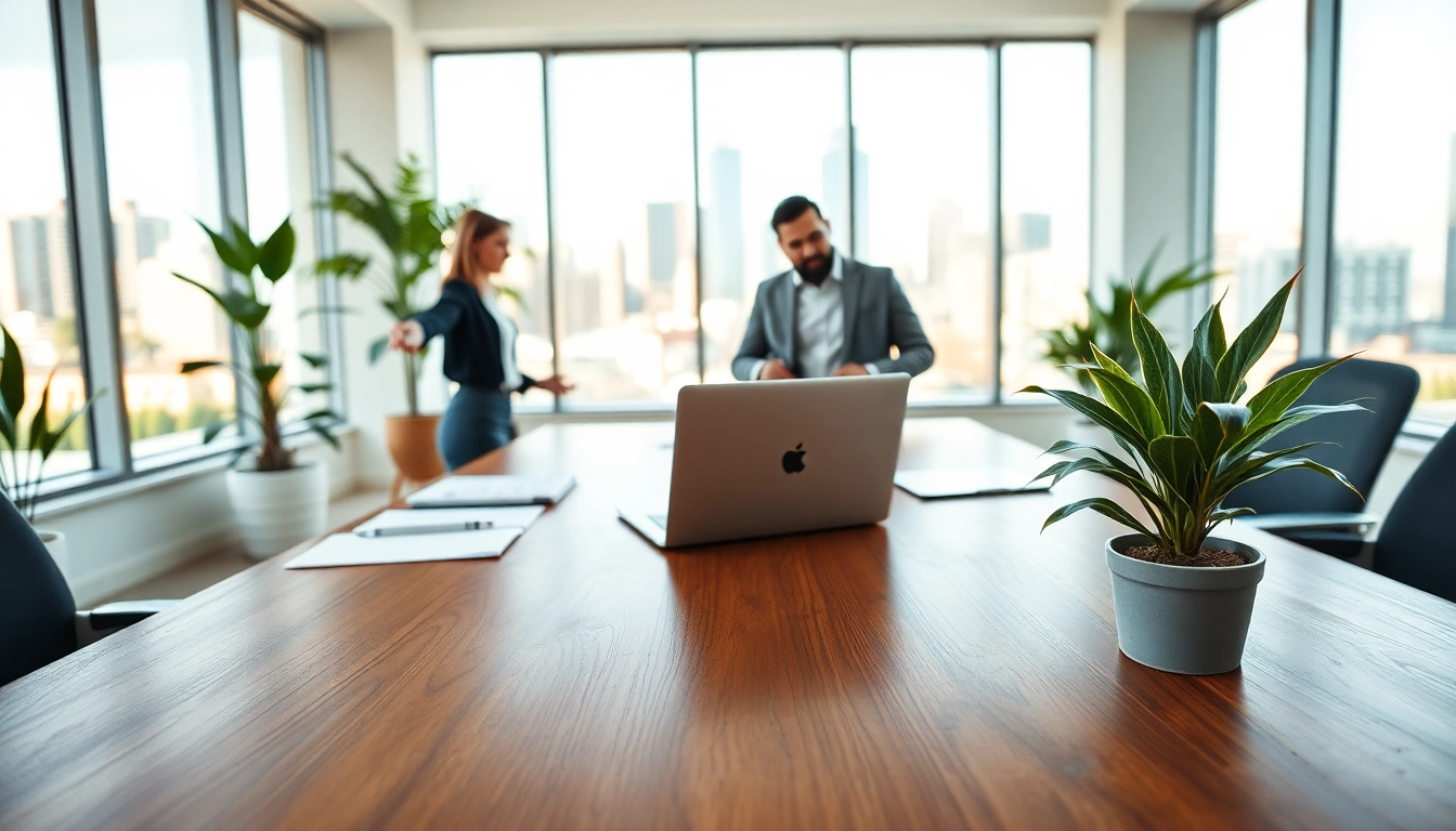 Engaging real estate agents in a modern office discussing properties for sale.