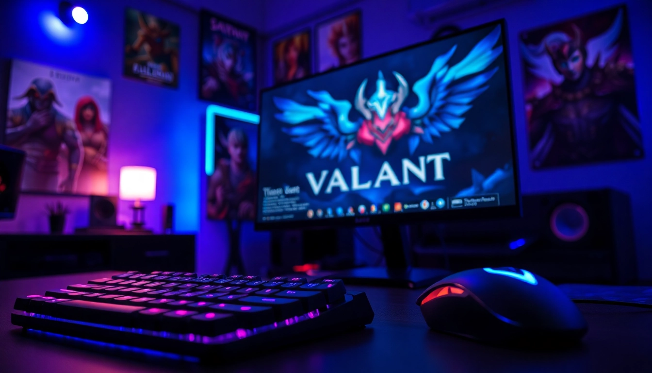 Experience the excitement of Valorant download with a professional gaming setup featuring RGB equipment.