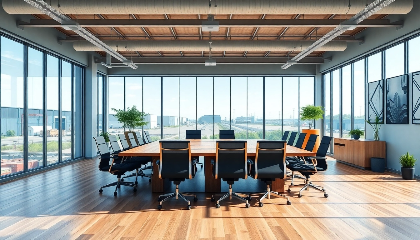 Engage with exceptional industrial leasing office space featuring modern design and natural lighting.