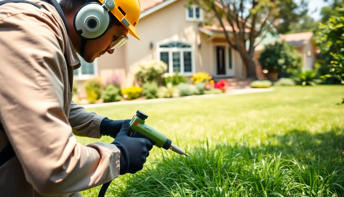 Professional bug control technician treating a lawn for pests with attention to detail.