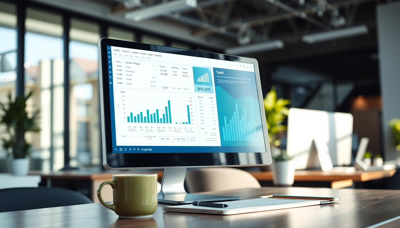 Visual representation of invoice processing software illustrating data analysis and efficiency in a modern workspace.