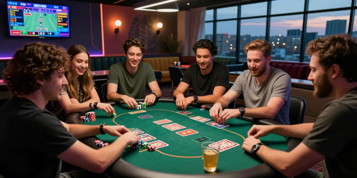 Friends enjoying an exciting rokok88 online gambling game night with vibrant decor and ambiance