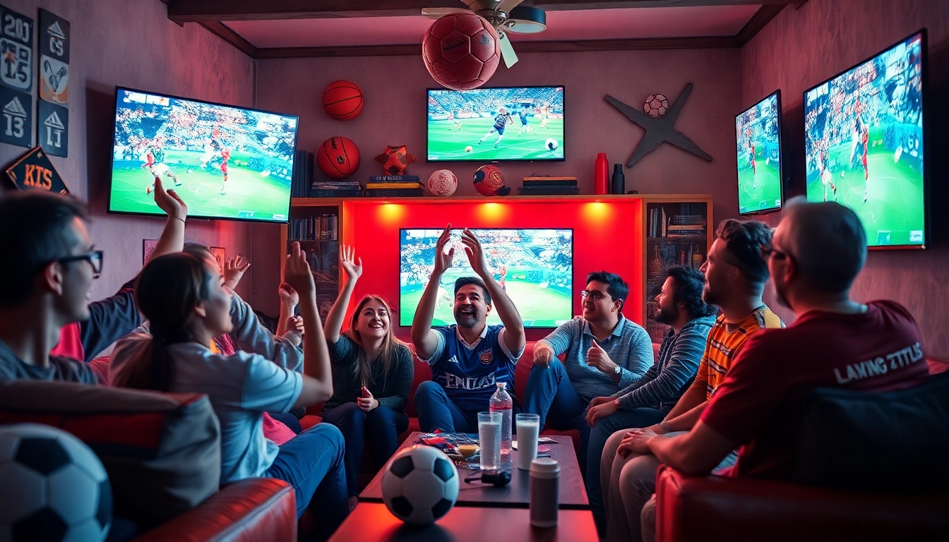 Exciting sports fans enjoying high-definition broadcasts through 토토티비, showcasing a lively atmosphere.