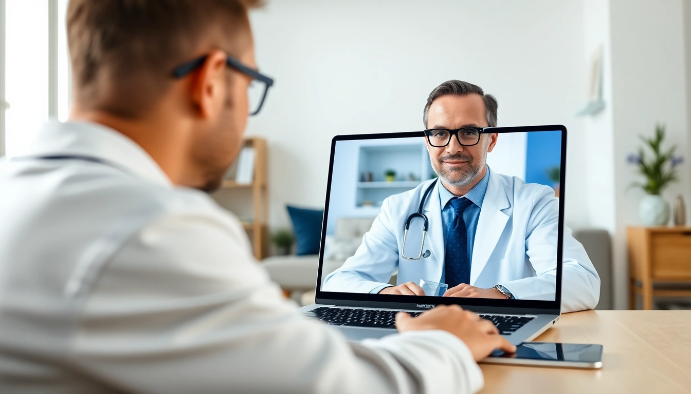 Talk to a doctor online without appointment during a video consultation in a professional setting.
