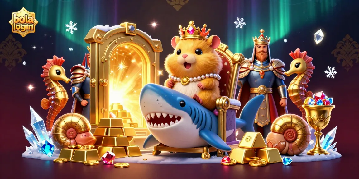 Join the action with bola login on a vibrant gaming scene featuring a regal hamster king and treasure elements.