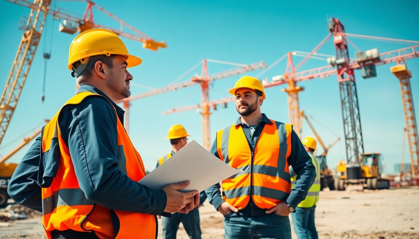 New Jersey Construction Manager leading a team on-site, facilitating active discussions and construction planning.