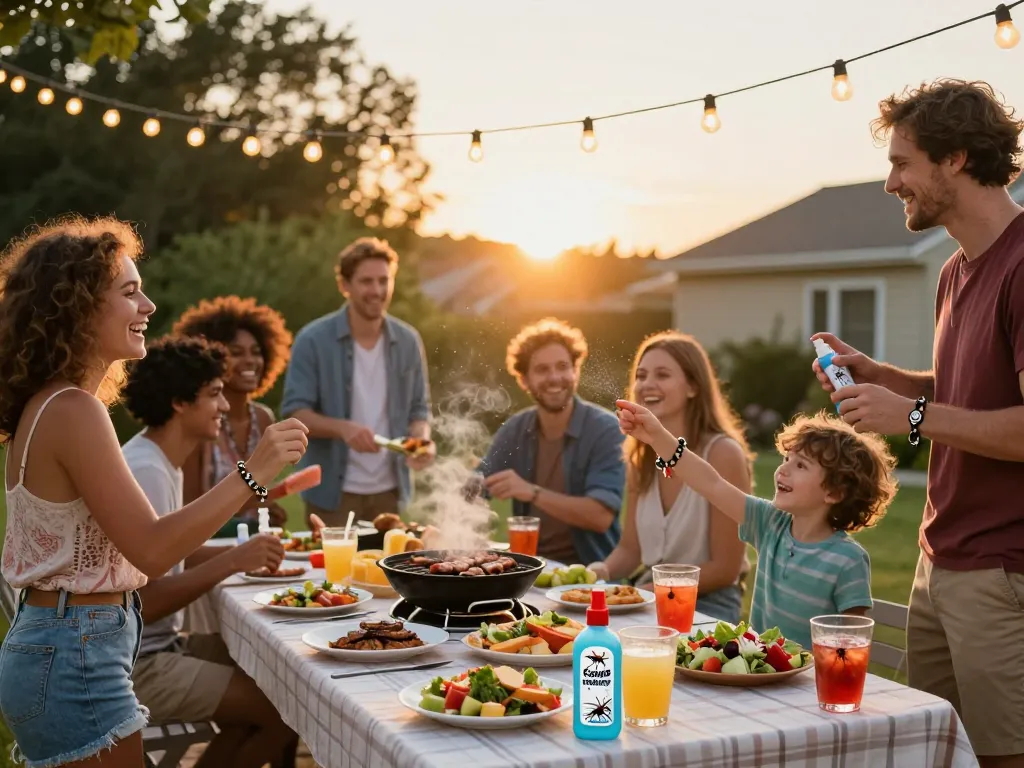 Best Mosquito Repellent displayed at a lively summer barbecue, showcasing effective protection against pests.