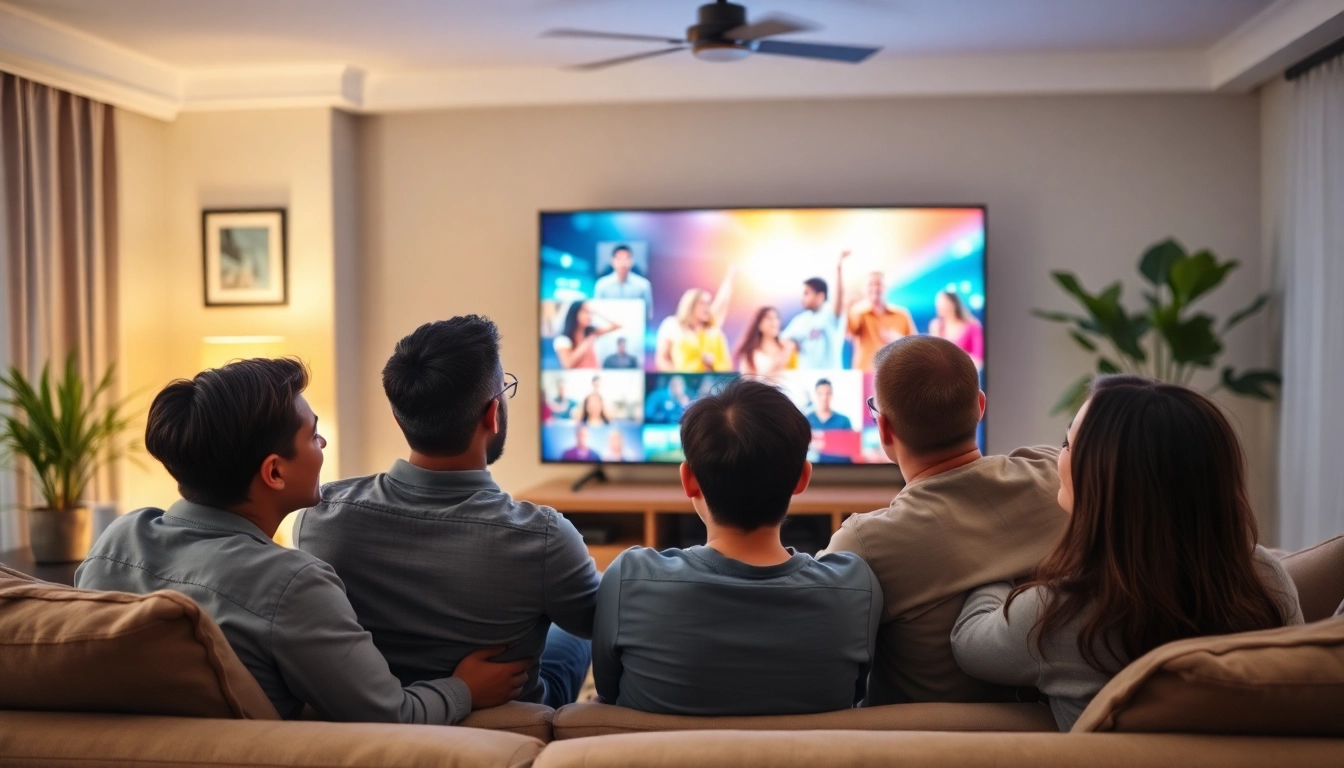 Family enjoying streaming TV together in a cozy living room with a welcoming atmosphere.