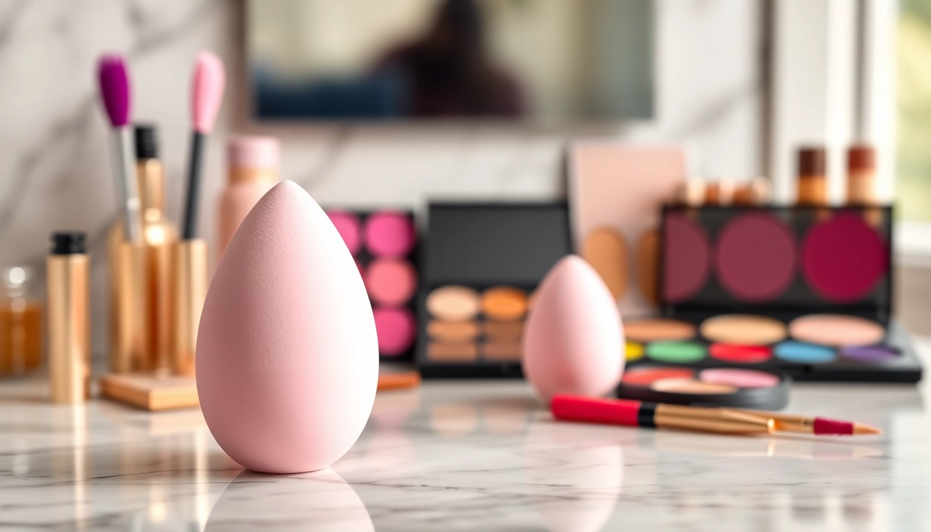 Applying foundation with a silicone beauty blender for a flawless finish.